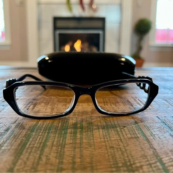 Carmen Marc Valvo Black Eyeglasses with Gunmetal Accents Like New - Picture 3 of 7